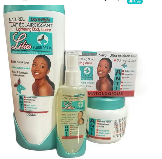Lilies Fleur de Lys – Day & Night Skin Lightening Set (Lotion, Serum & Soap)